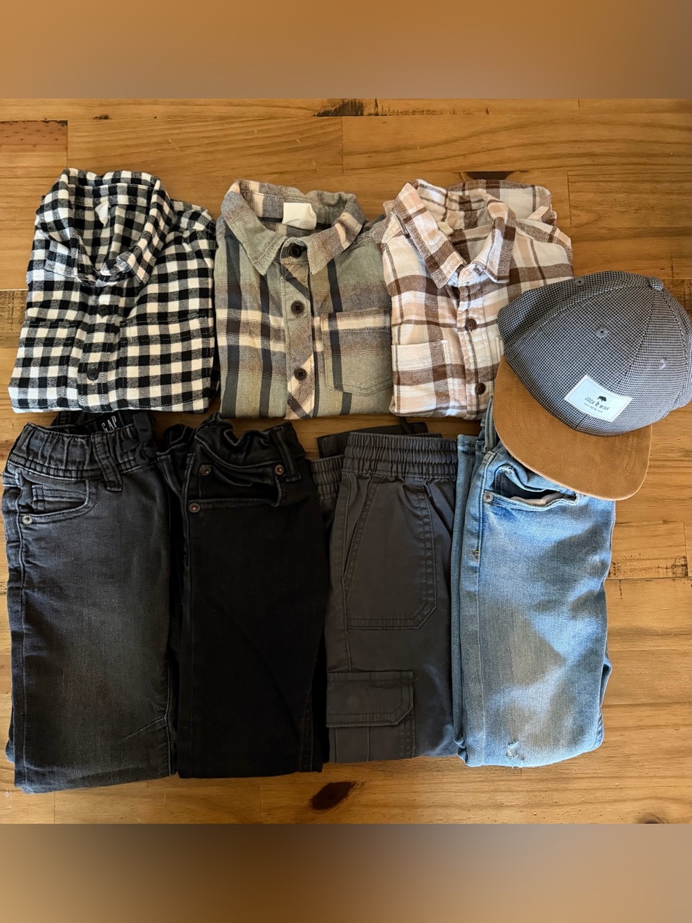 Gap Kids Neutral Plaid Button-Up Shirt Bundle - Black, Gray, Brown